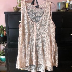 Torrid Pink Lace Sleeveless button up babydoll top